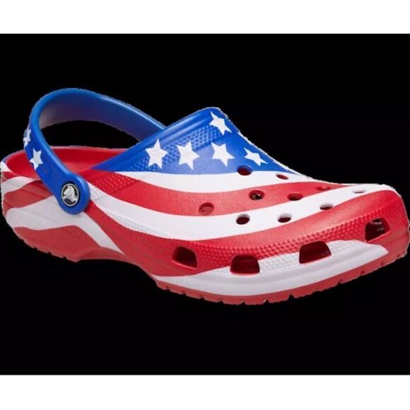 Crocs CLASSIC AMERICAN FLAG CLOG🔥New Mens 6 Women’s 8 4th of July Patriot Crocs - Picture 1 of 5